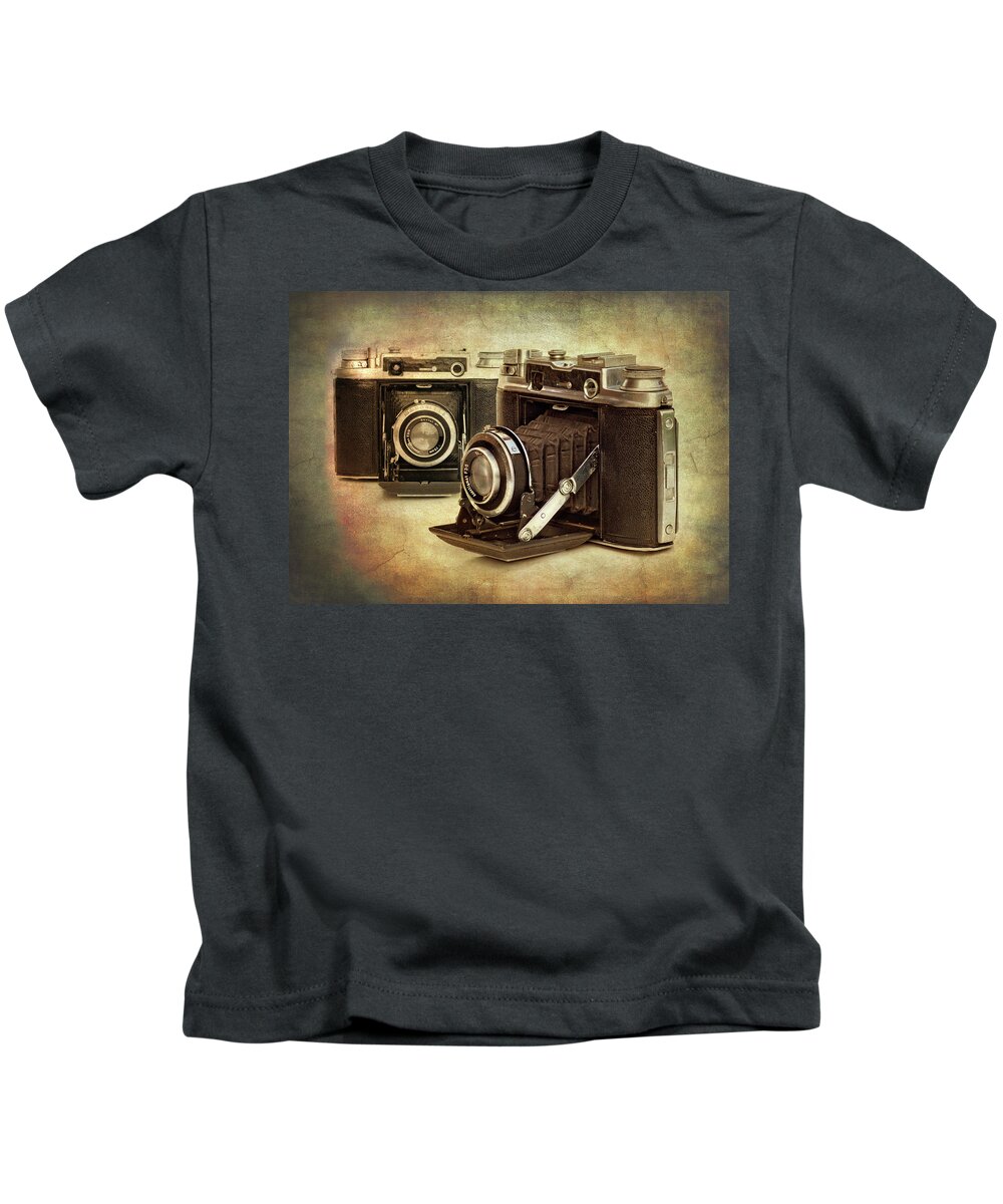 1945 Kids T-Shirt featuring the photograph Vintage Cameras by Meirion Matthias