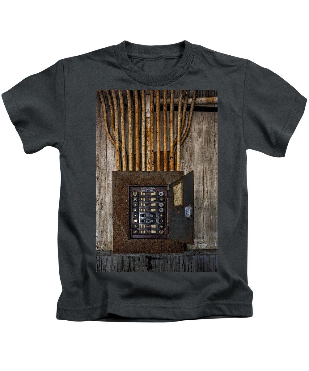 Electrician Kids T-Shirt featuring the photograph Vintage Electric Panel by Susan Candelario