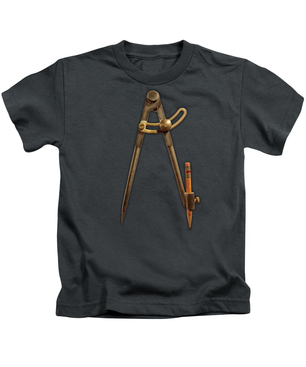 Compass Kids T-Shirt featuring the photograph Vintage Iron Compass Floating Over White by YoPedro