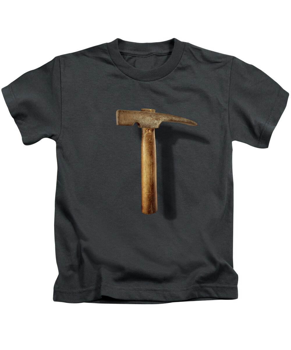 Hand Tool Kids T-Shirt featuring the photograph Vintage Masonry Hammer on Black by YoPedro