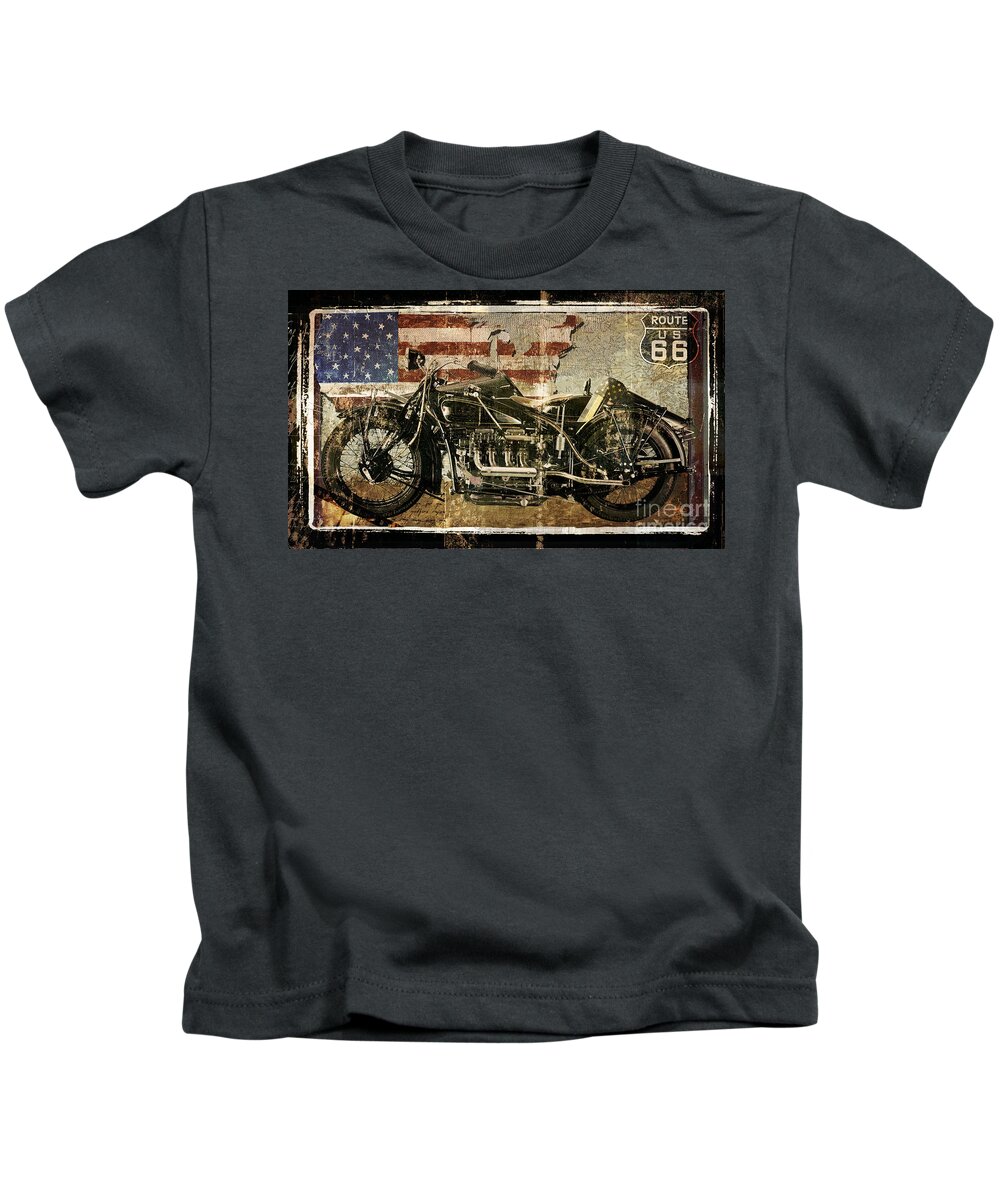 Motorcycle Kids T-Shirt featuring the painting Vintage Motorcycle Unbound by Mindy Sommers