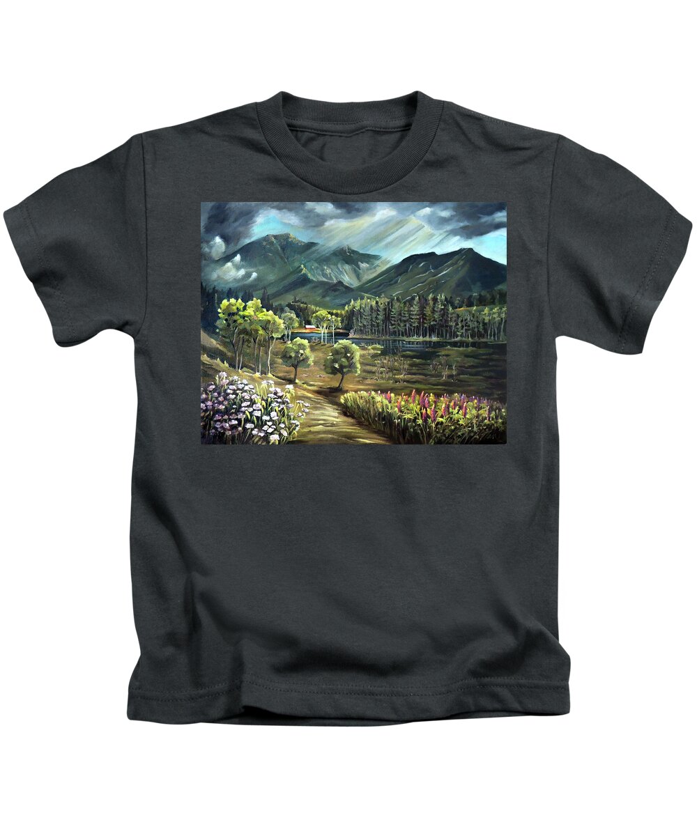 Cannon Mountain Kids T-Shirt featuring the painting Vista View of Cannon Mountain by Nancy Griswold