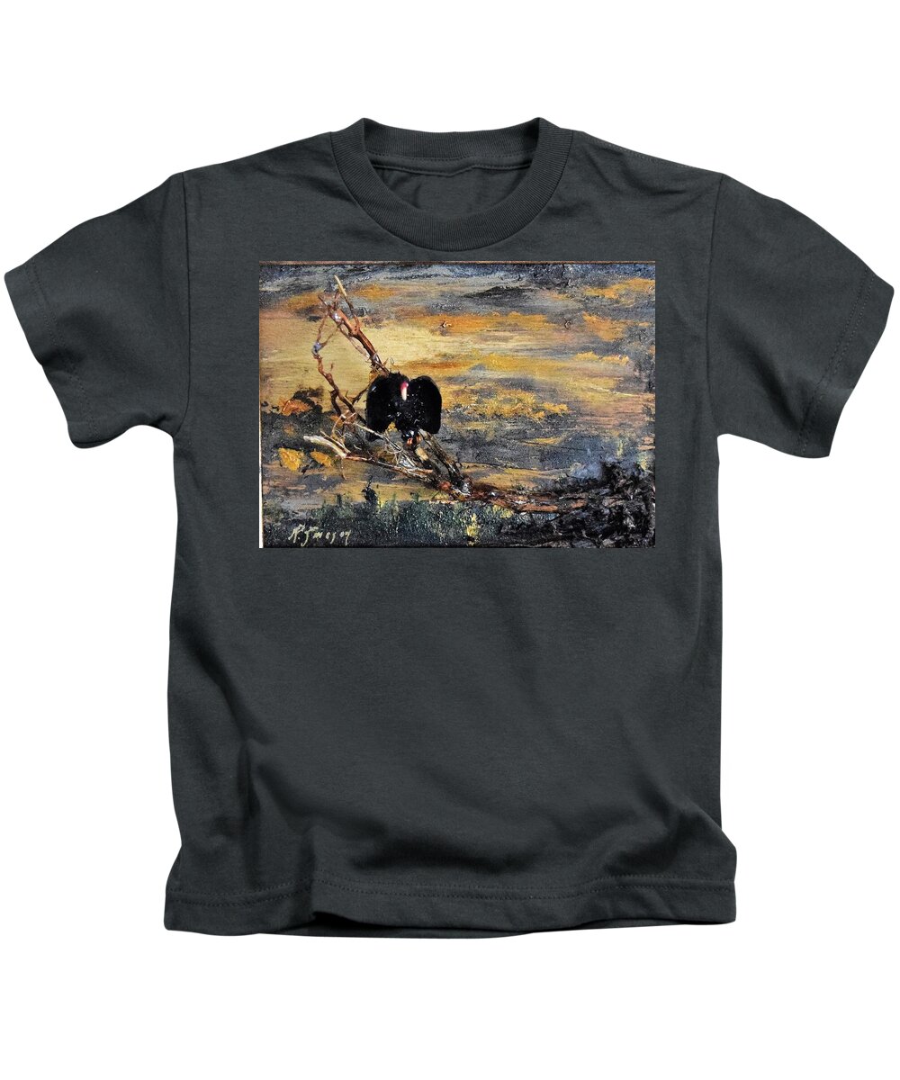 Vulture Kids T-Shirt featuring the painting Vulture with Oncoming Storm by Roger Swezey