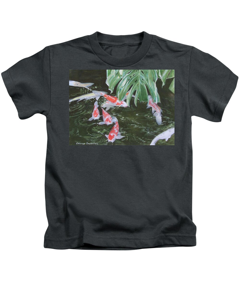 Fish Kids T-Shirt featuring the mixed media Waikoloa Koi Pond by Constance Drescher