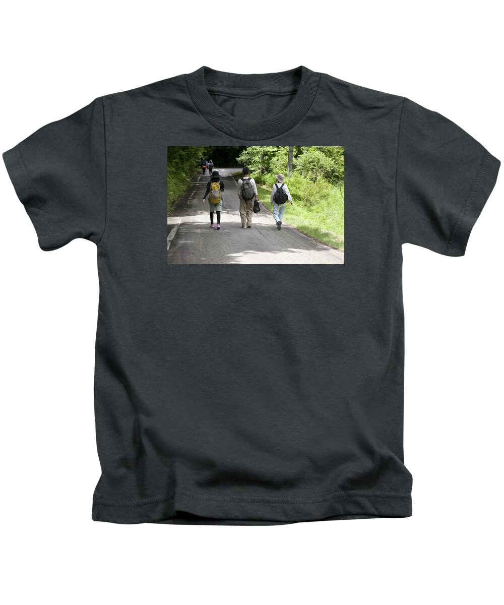 Family Kids T-Shirt featuring the drawing Walk Together by Masami Iida
