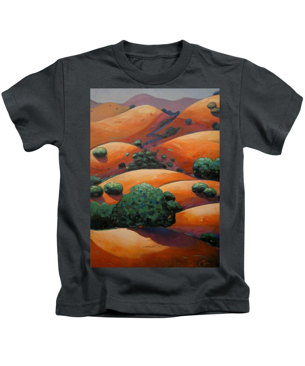 California Landscape Kids T-Shirt featuring the painting Warm Afternoon Light on CA Hillside by Gary Coleman
