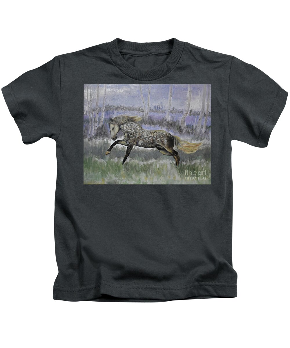Andalusian Horse Painting Kids T-Shirt featuring the painting Warrior of Magical Realms by Anne Cameron Cutri