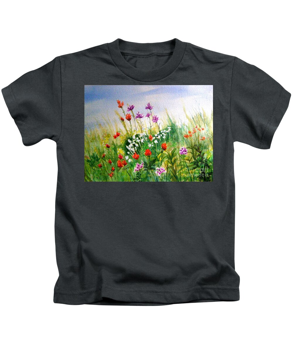 Wildflowers Kids T-Shirt featuring the painting Washington Wildflowers by Lynn Quinn