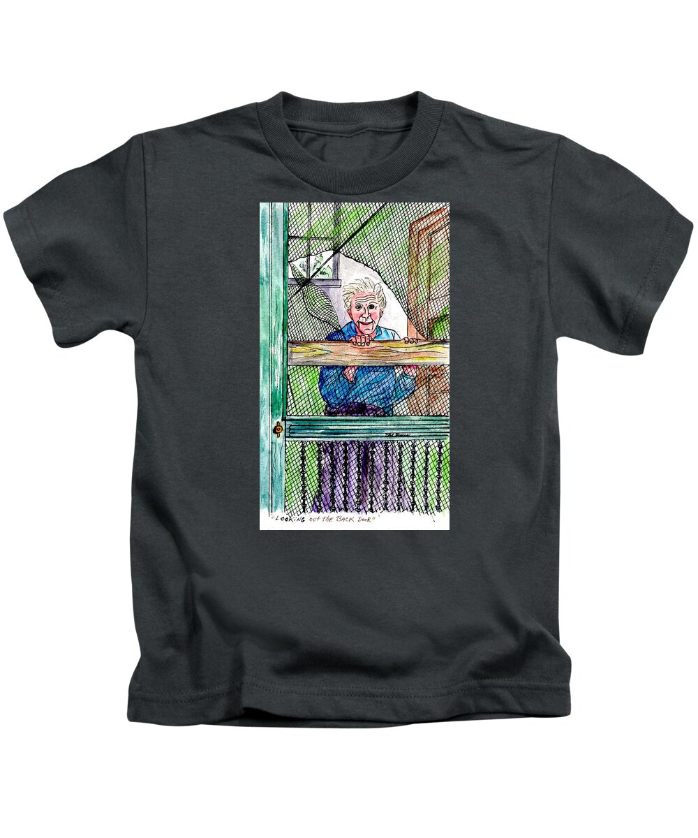 Old Screen Door Kids T-Shirt featuring the mixed media Watching to See If The Kids Are Coming by Philip And Robbie Bracco