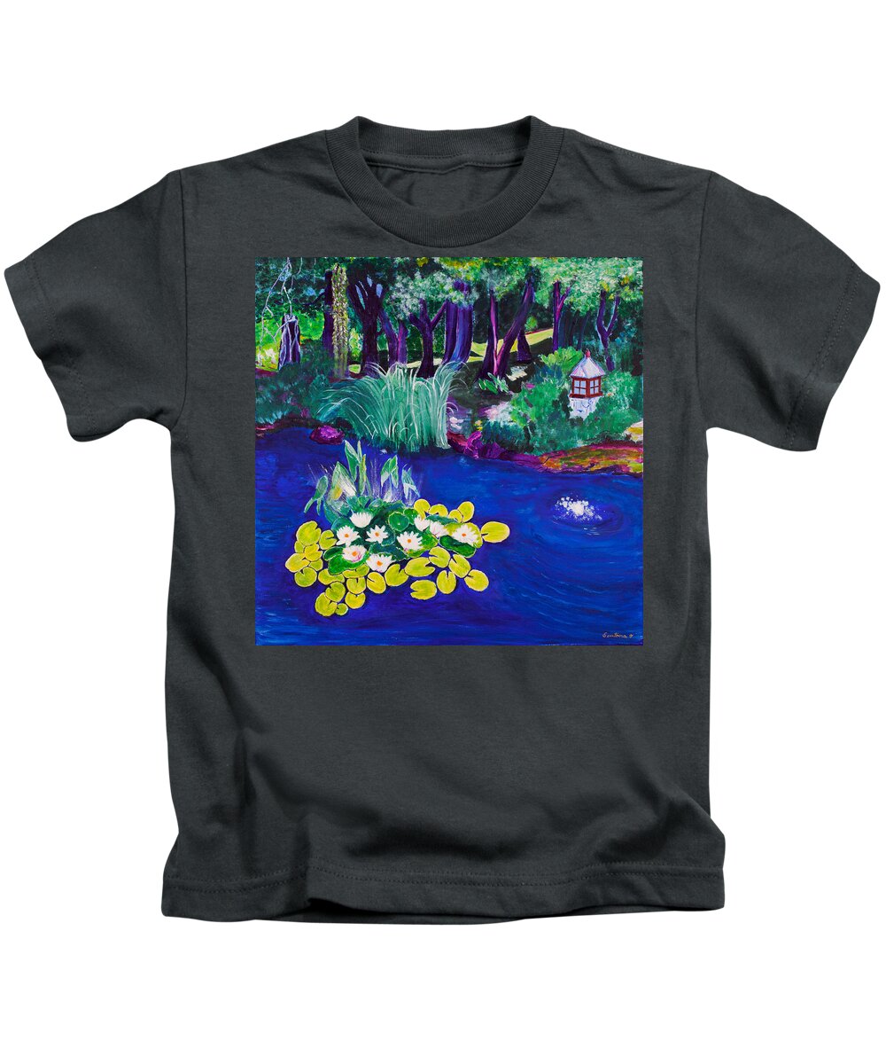 Lilies Kids T-Shirt featuring the painting Water Lily Garden 30x30 by Santana Star