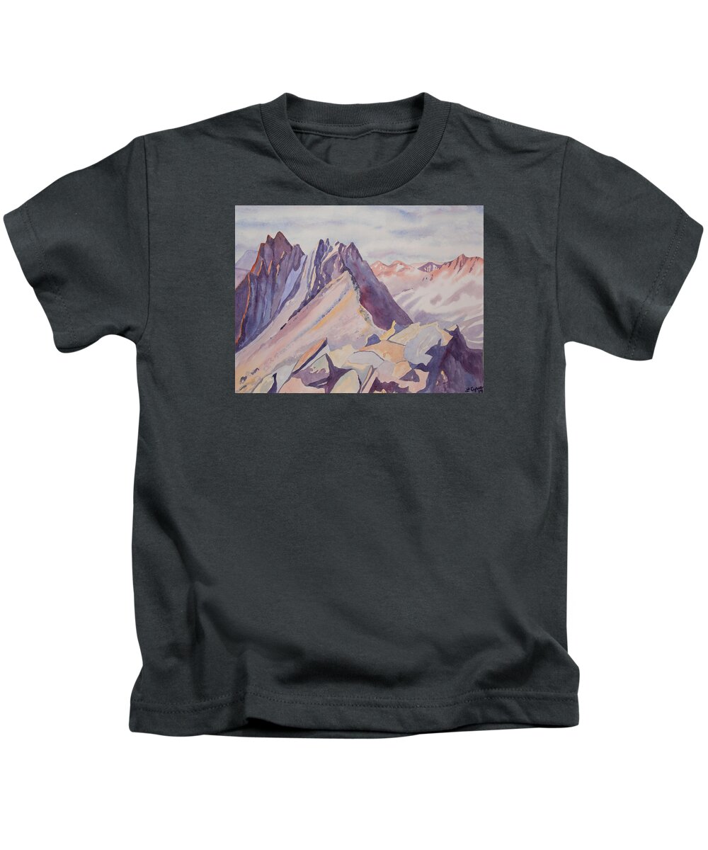 Mount Sneffels Kids T-Shirt featuring the painting Watercolor - Near the top of Mount Sneffels by Cascade Colors