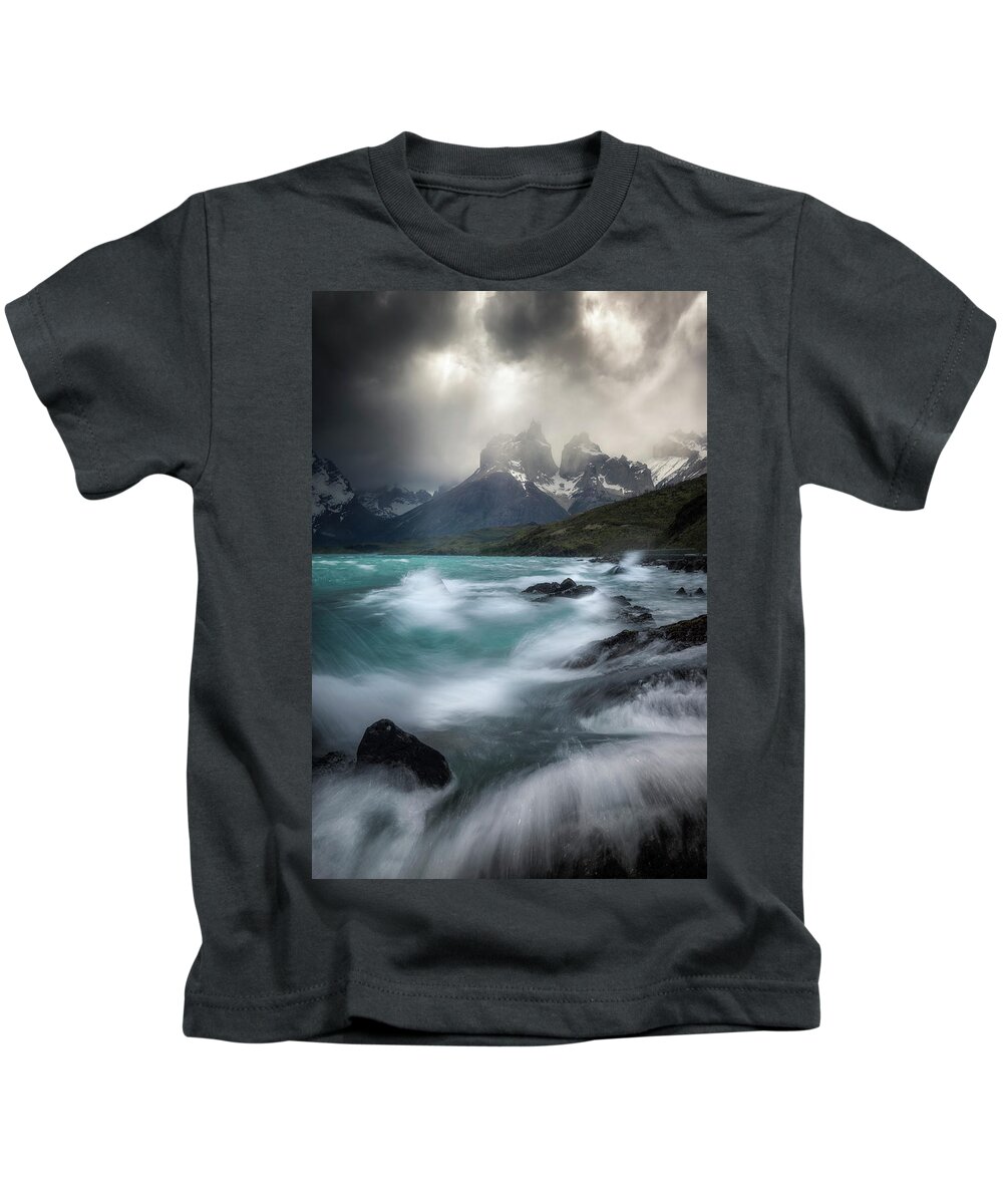 Paine Massif Kids T-Shirt featuring the photograph Waves on Waves by Nicki Frates