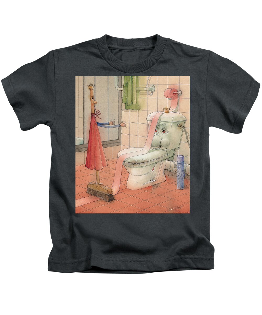 Wc Bathroom Kids T-Shirt featuring the painting WC Story by Kestutis Kasparavicius