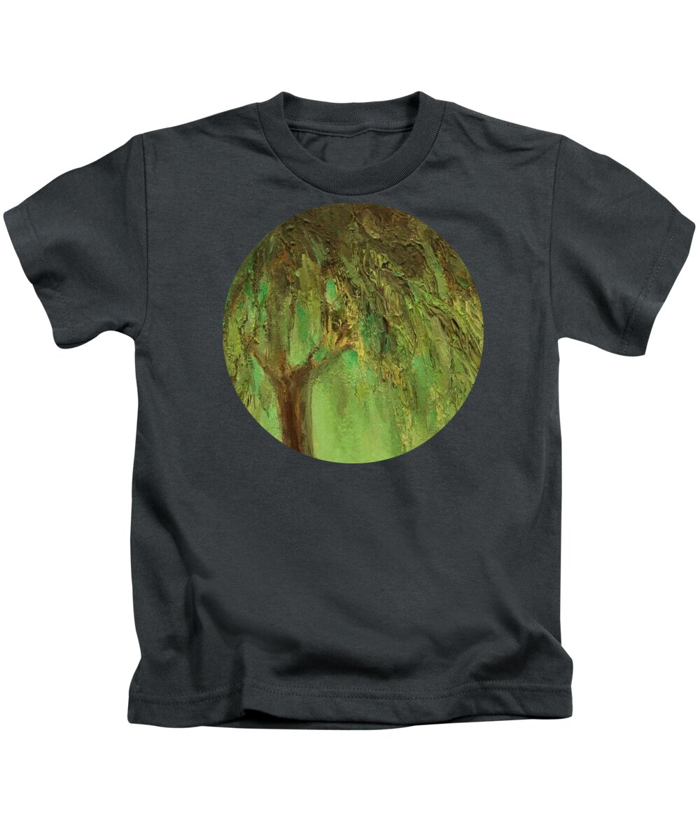 Landscape Kids T-Shirt featuring the painting Weeping Willow by Mary Wolf