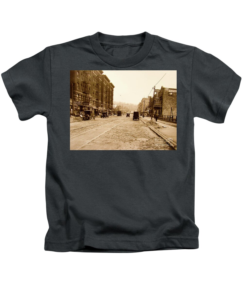 1928 Kids T-Shirt featuring the photograph West 207th Street, 1928 by Cole Thompson