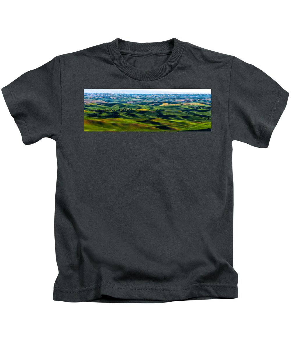 Landscape Kids T-Shirt featuring the photograph Wheat rolling hills - Palouse by Hisao Mogi