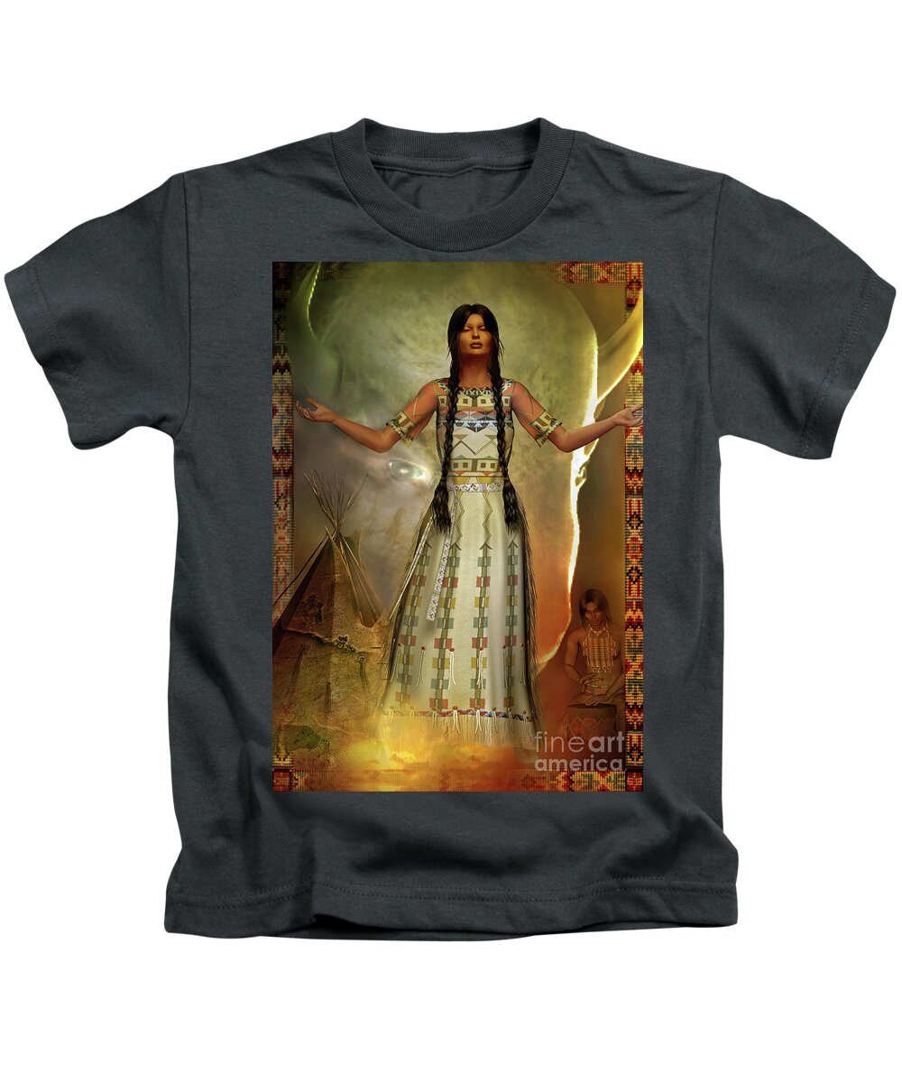 Myths And Legends Kids T-Shirt featuring the digital art White Buffalo Calf Woman by Shadowlea Is