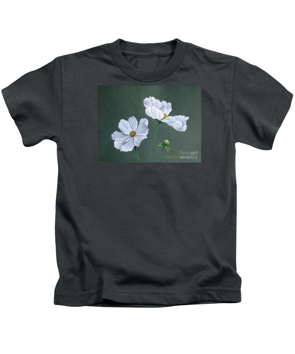 Phyllis Howard Kids T-Shirt featuring the drawing White Cosmos by Phyllis Howard