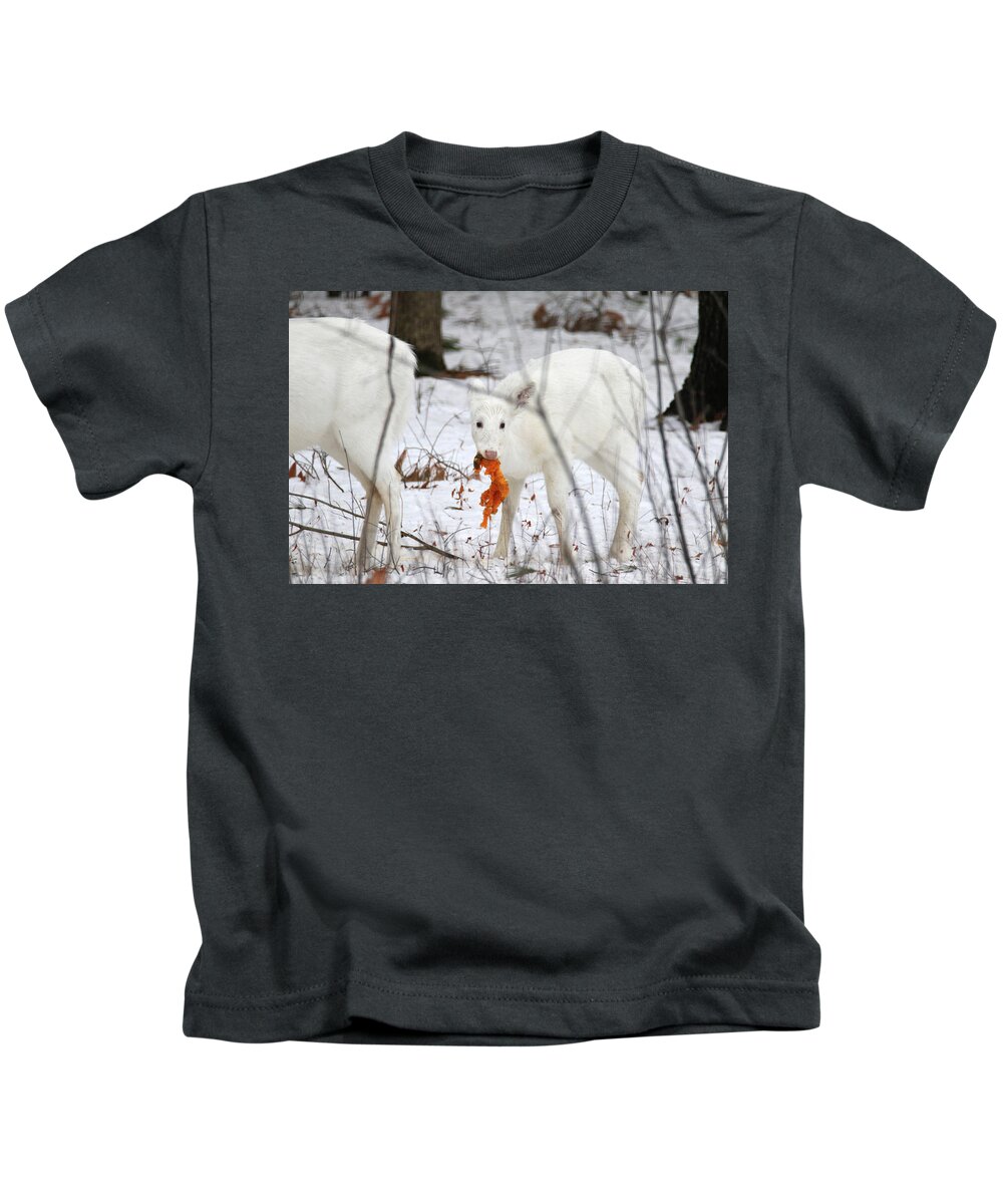 White Kids T-Shirt featuring the photograph White Deer With Squash 5 by Brook Burling