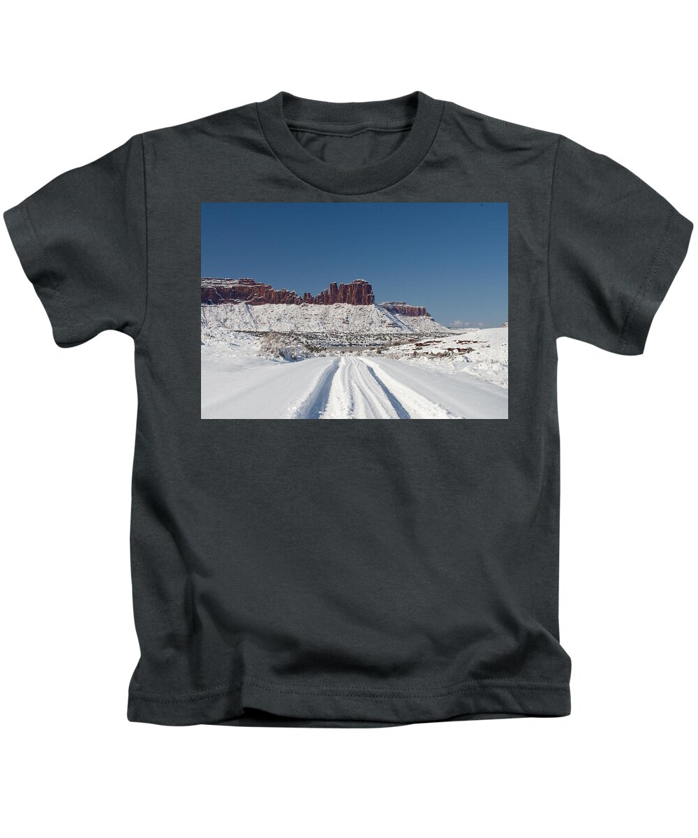 Landscape Kids T-Shirt featuring the photograph White Tracks by Julia McHugh