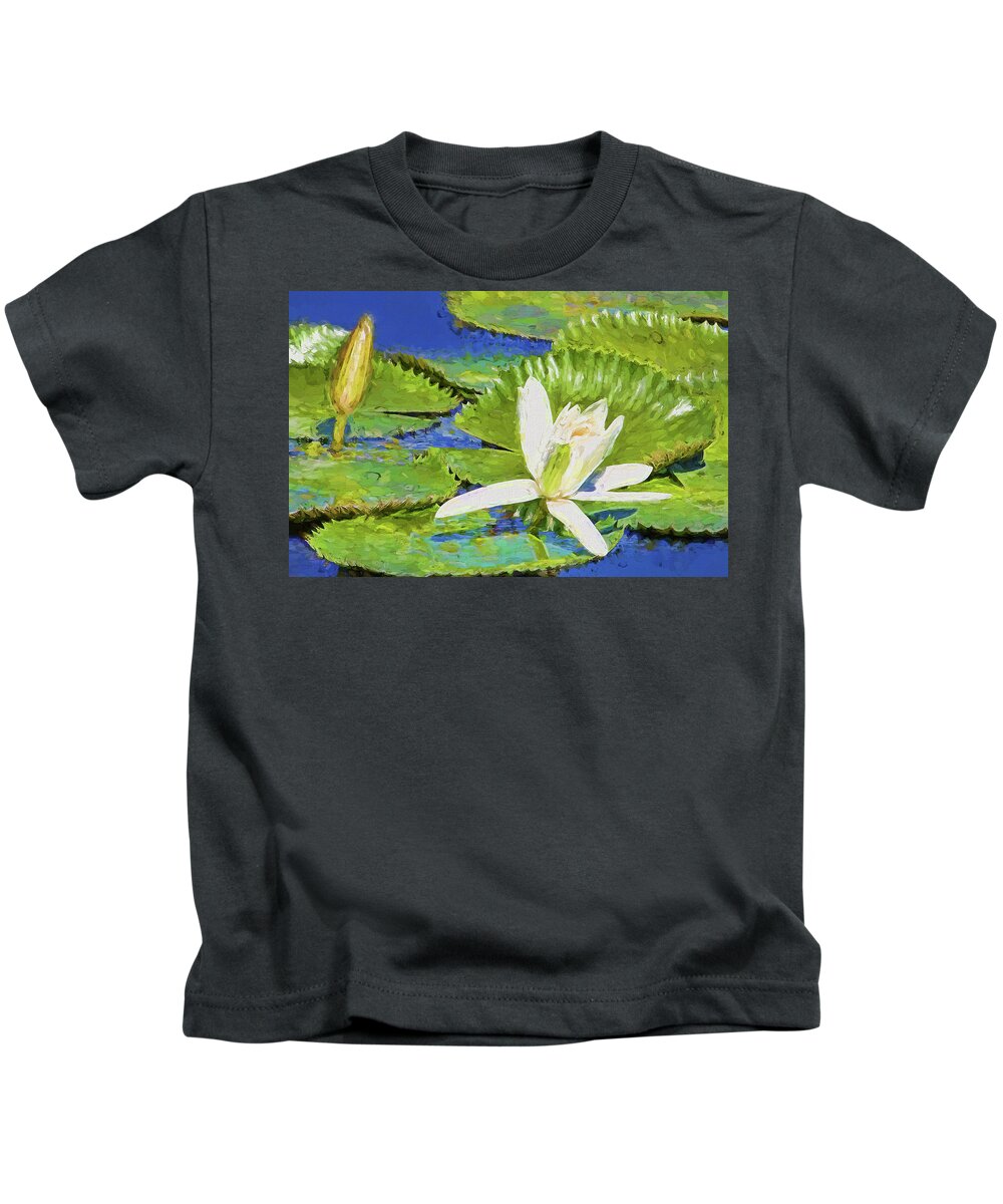 Water Lily Kids T-Shirt featuring the photograph White Water Lily Impressionism by HH Photography of Florida