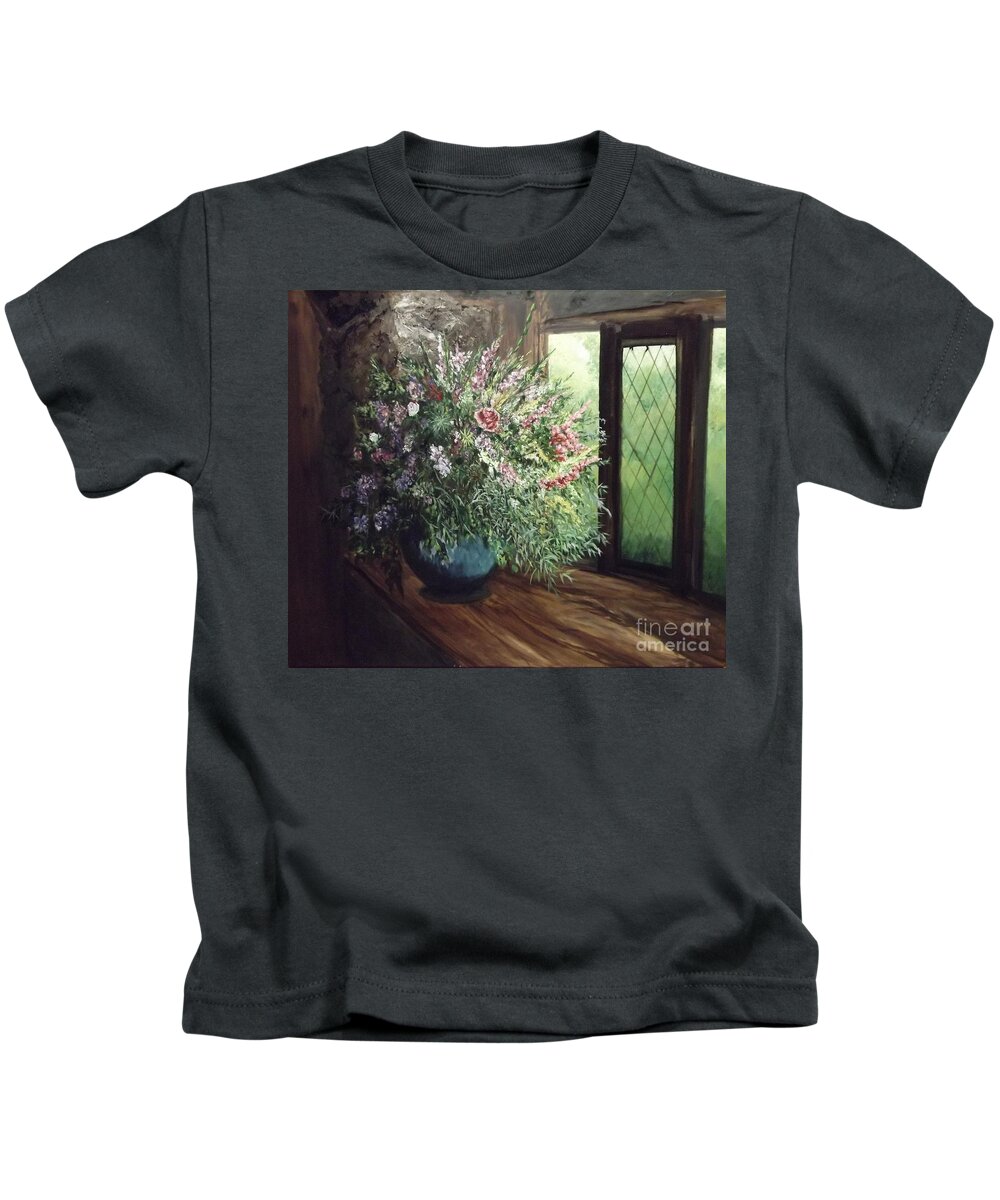 Flowers Kids T-Shirt featuring the painting Wild Bunch in a BayWindow by Lizzy Forrester