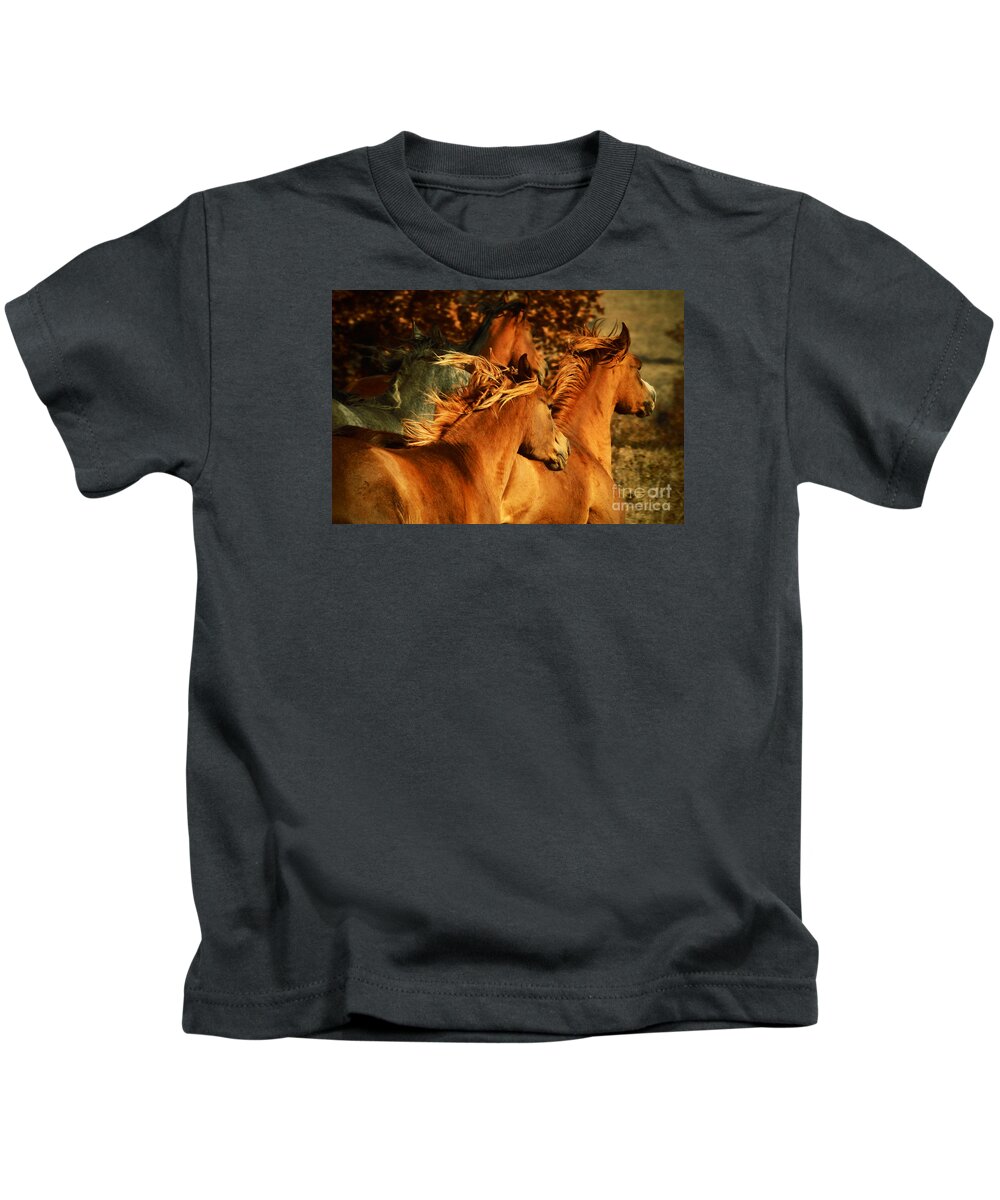 Horse Kids T-Shirt featuring the photograph Wild Horses by Dimitar Hristov