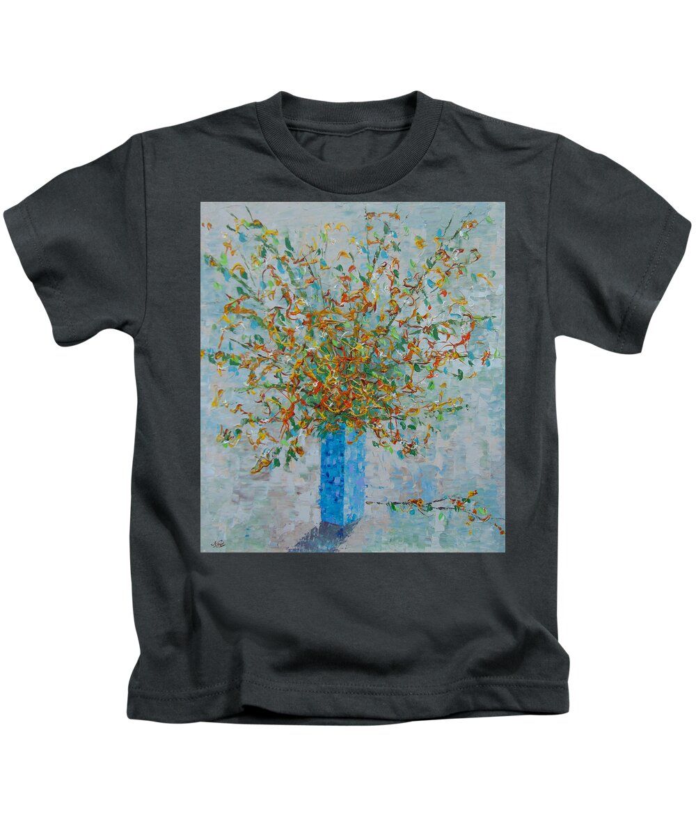Impressionism Kids T-Shirt featuring the painting Wild yellow flowers by Frederic Payet