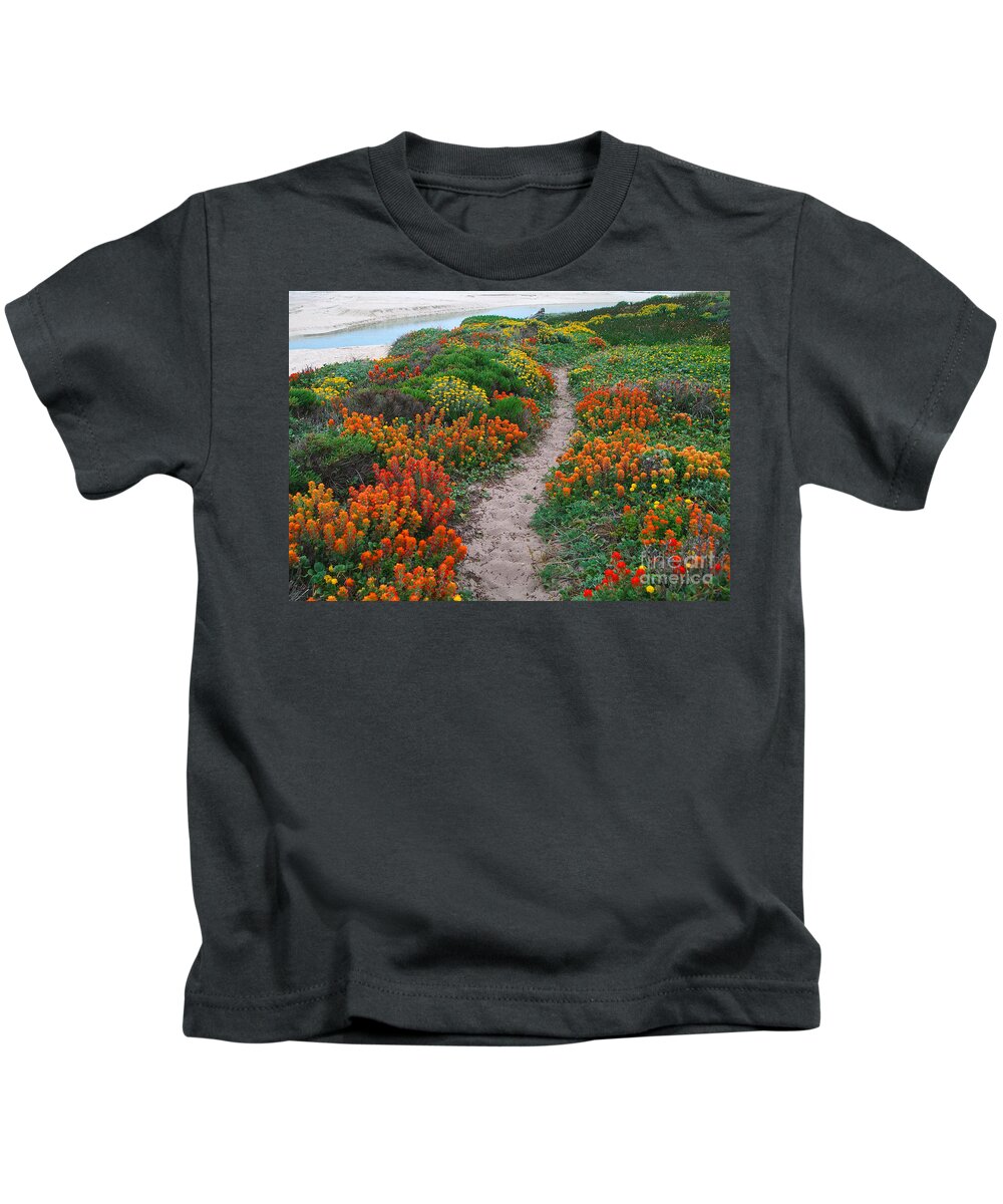 Wildflower Kids T-Shirt featuring the photograph Wildflower Path at Ribera Beach by Charlene Mitchell