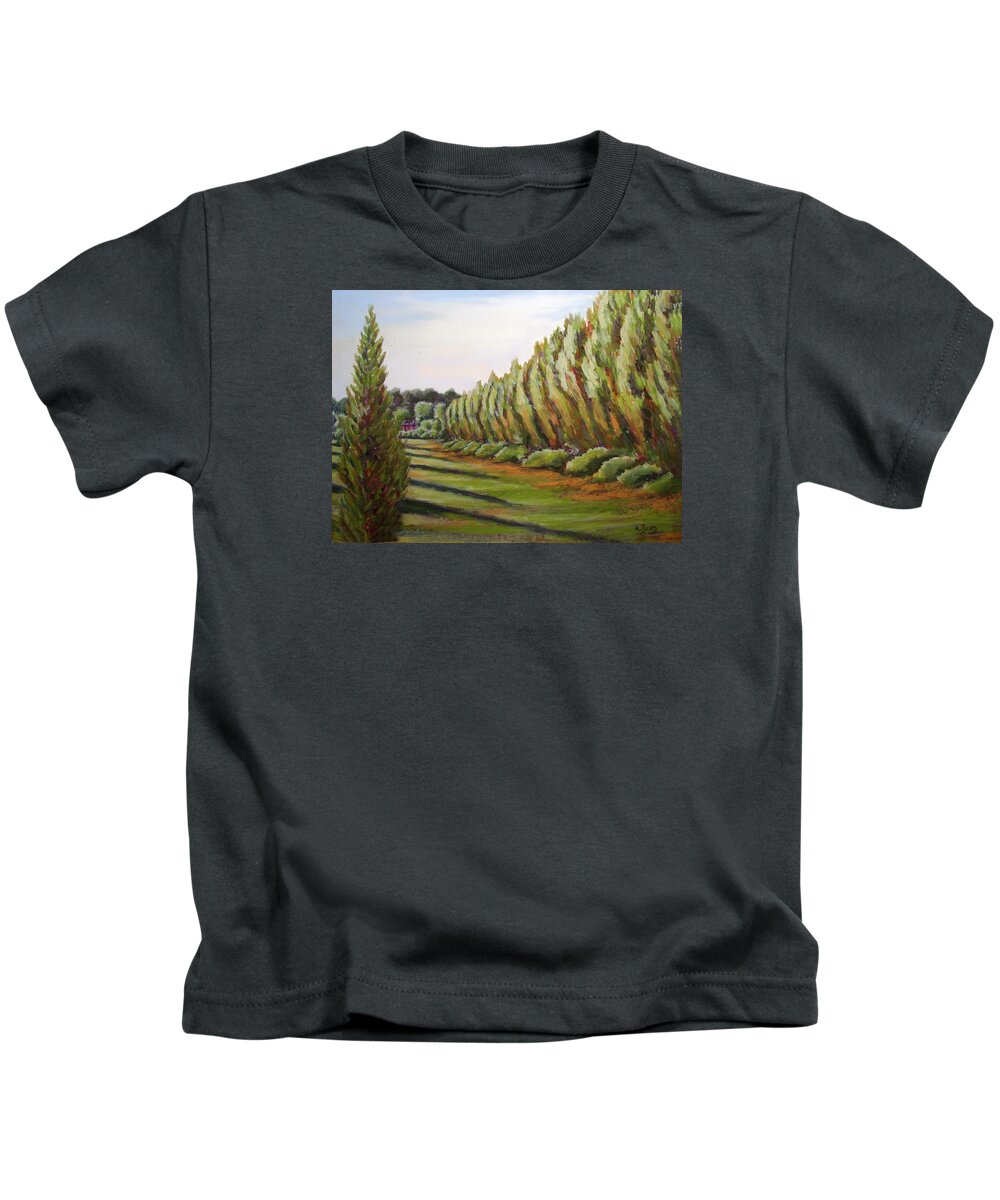 Oil Painting Kids T-Shirt featuring the painting Windbreak Evening by Karla Beatty