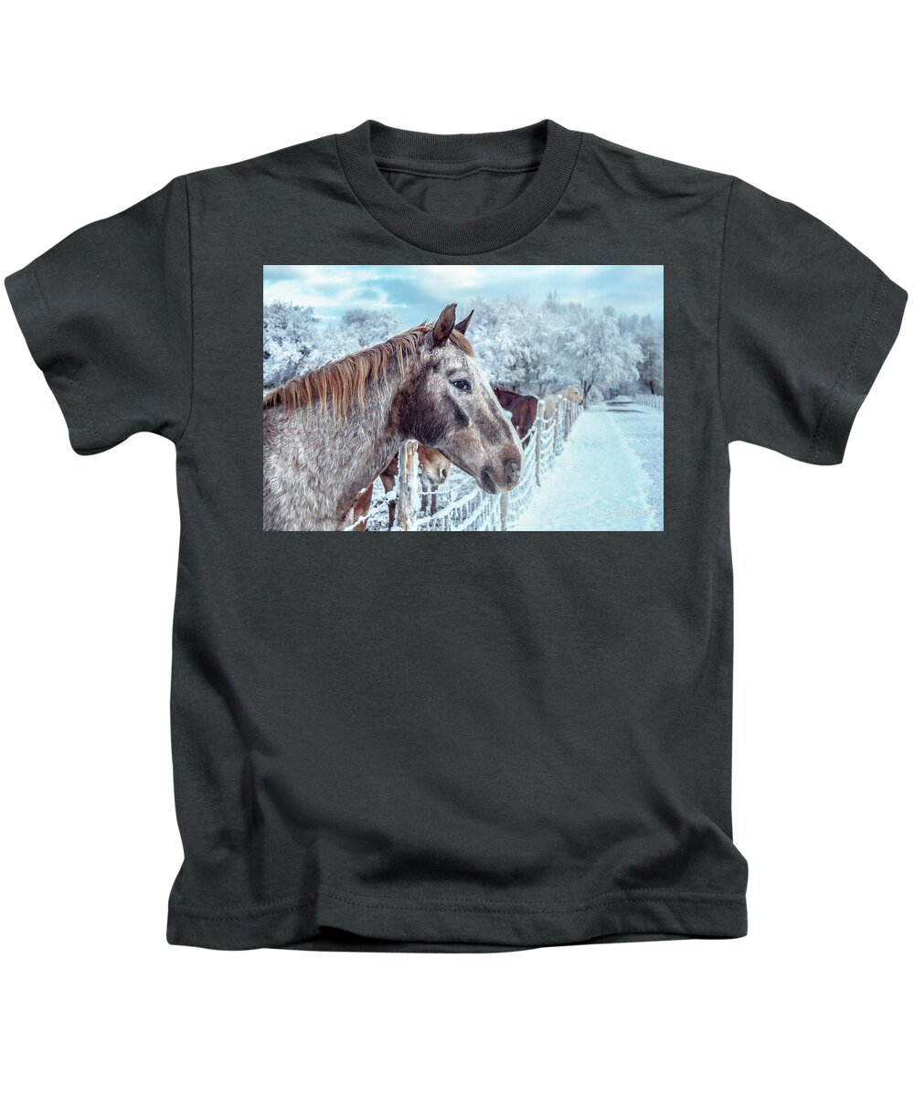 Horses Kids T-Shirt featuring the photograph Winter Horses by Steven Milner