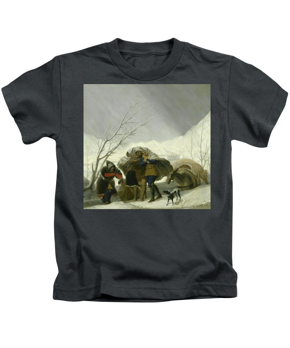 Goya Kids T-Shirt featuring the painting Winter Scene by Goya