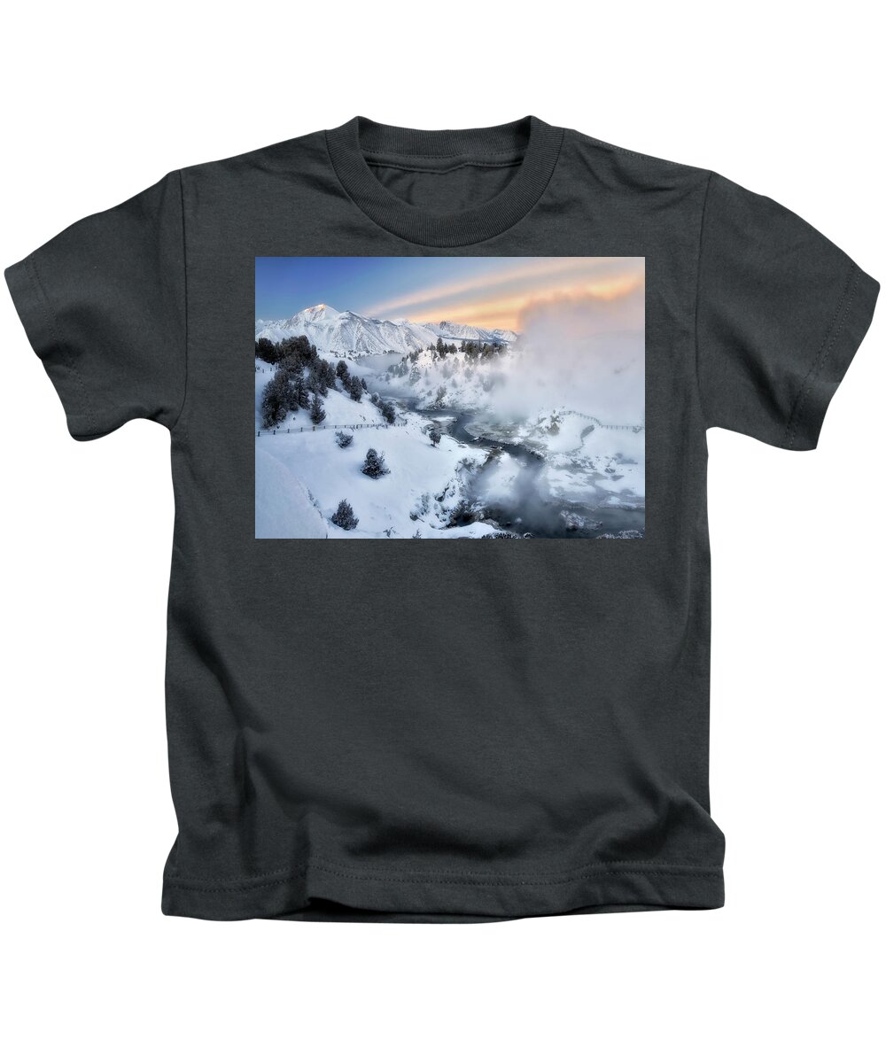 Sunrise Kids T-Shirt featuring the photograph Winter Steam by Nicki Frates