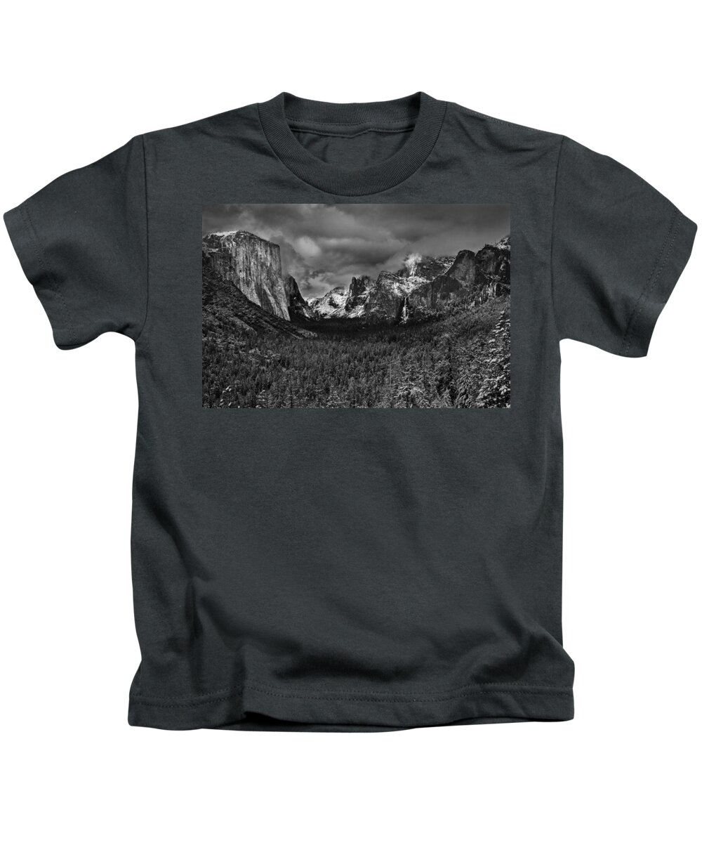 Tree Kids T-Shirt featuring the photograph Winter Storm Tunnel View Yosemite Valley by Lawrence Knutsson