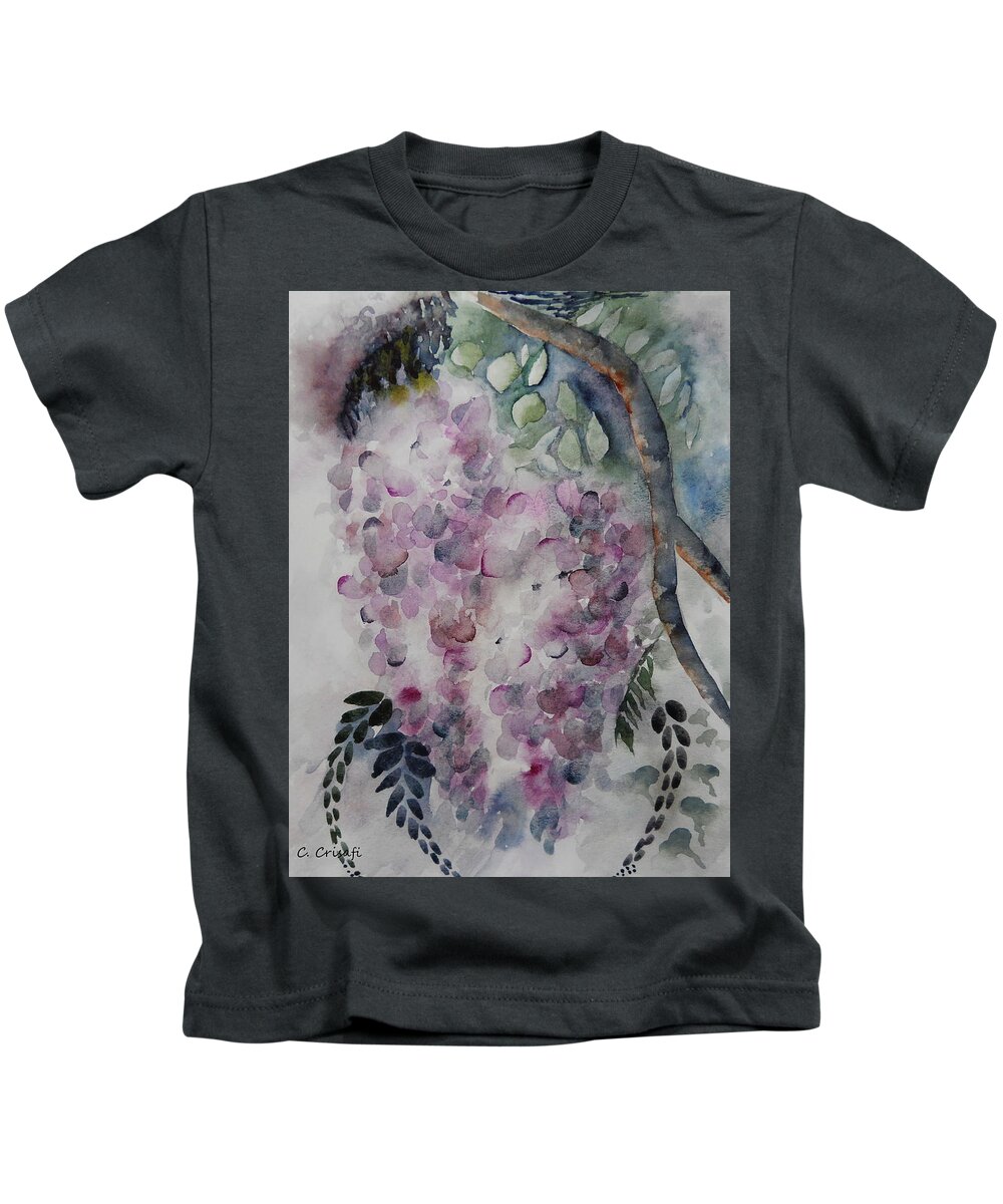 Watercolor Kids T-Shirt featuring the painting Wisteria by Carol Crisafi