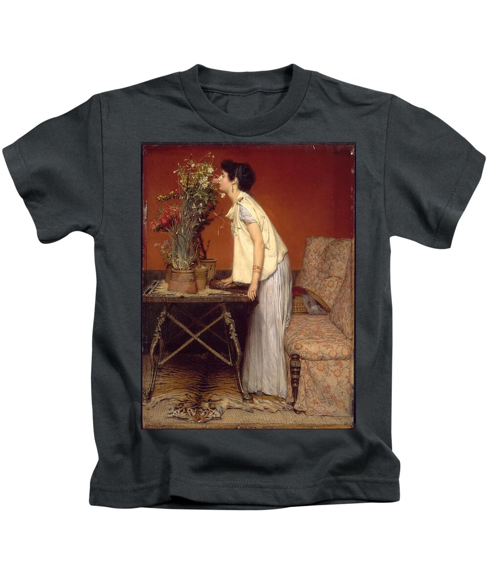 Woman And Flowers Kids T-Shirt featuring the painting Woman and Flowers by MotionAge Designs