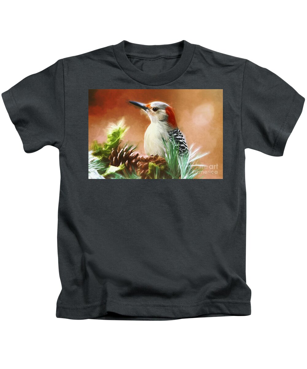 Woodpecker Kids T-Shirt featuring the painting Wonderful Woodpecker by Tina LeCour