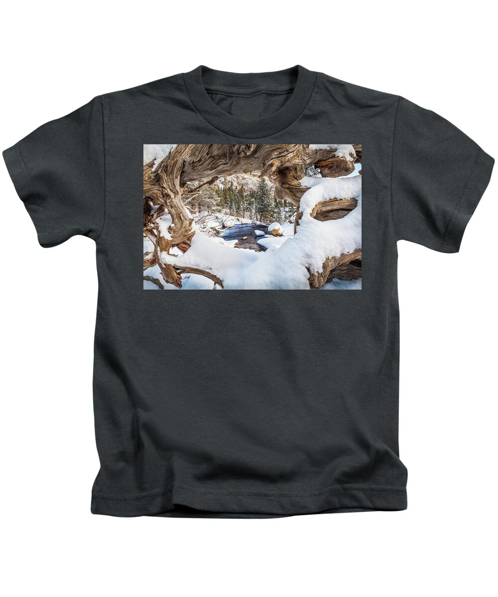 Landscape Kids T-Shirt featuring the photograph Wooden Window View by Charles Garcia
