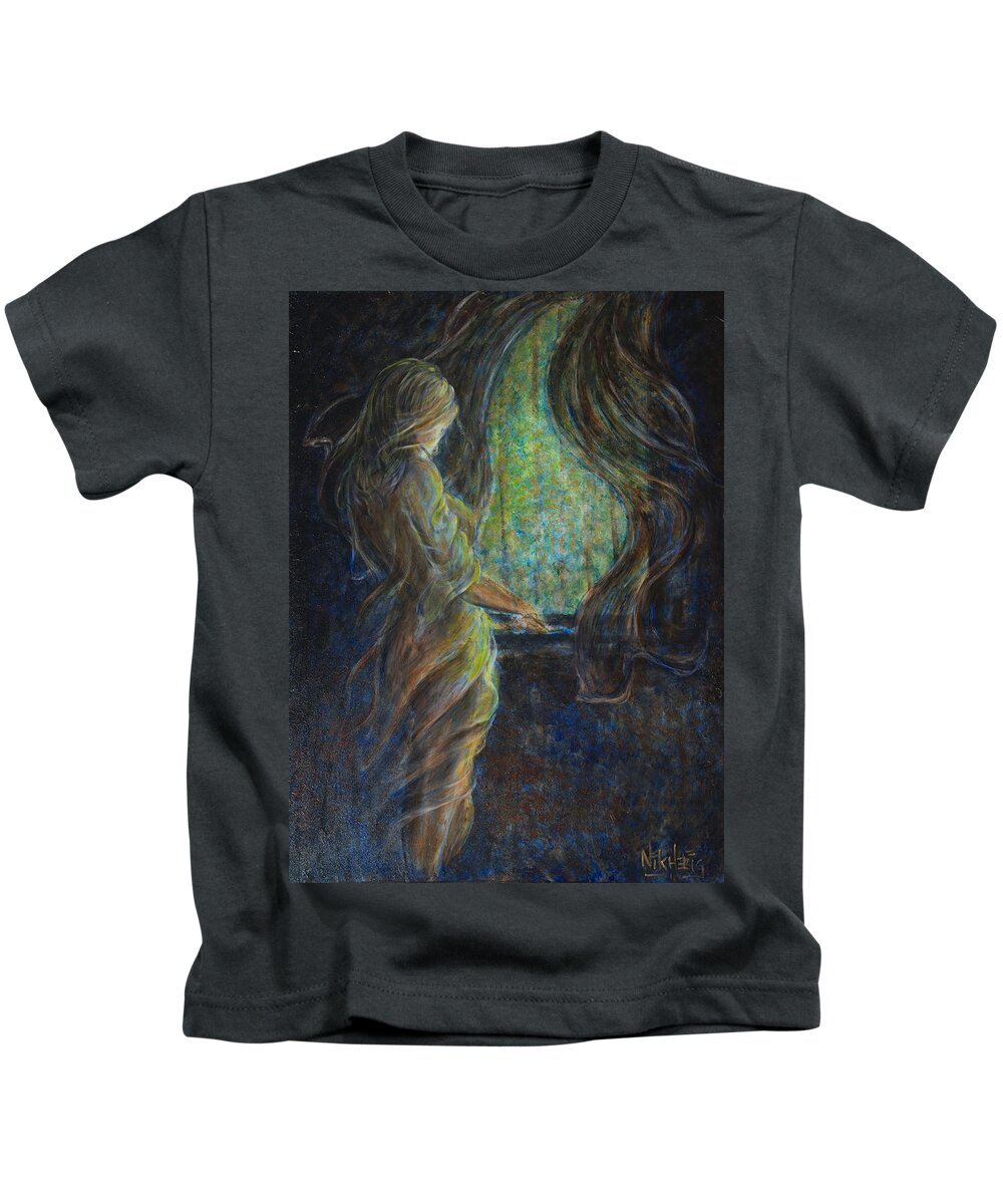 Mystic Kids T-Shirt featuring the painting World Outside My Window by Nik Helbig