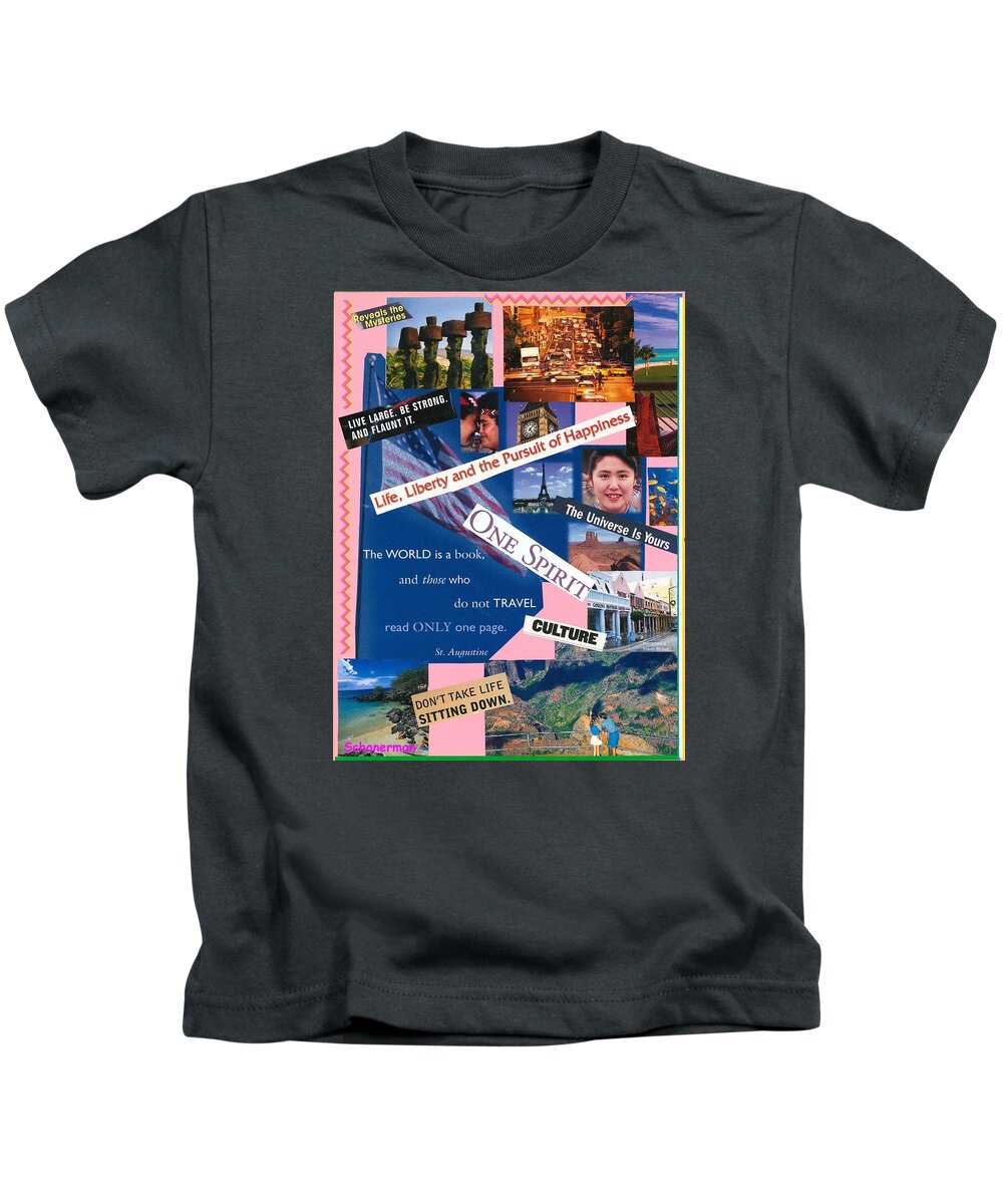 Collage Art Kids T-Shirt featuring the mixed media What a Wonderful World by Susan Schanerman