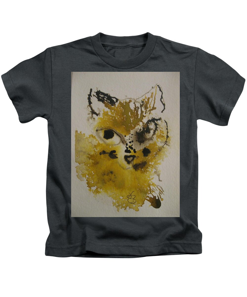 Yellow Kids T-Shirt featuring the drawing Yellow And Brown Cat by AJ Brown