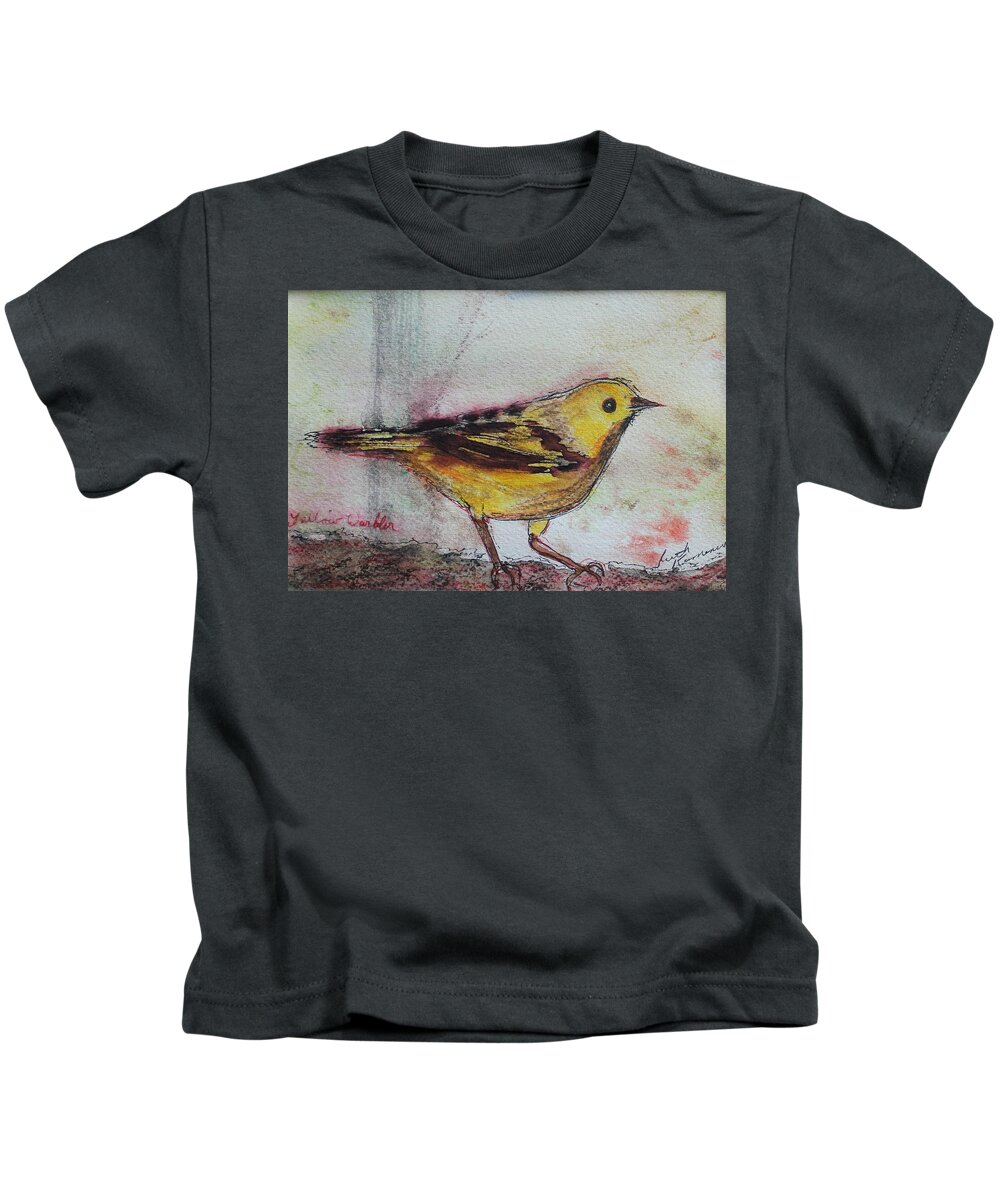 Songbird Kids T-Shirt featuring the painting Yellow Warbler by Ruth Kamenev