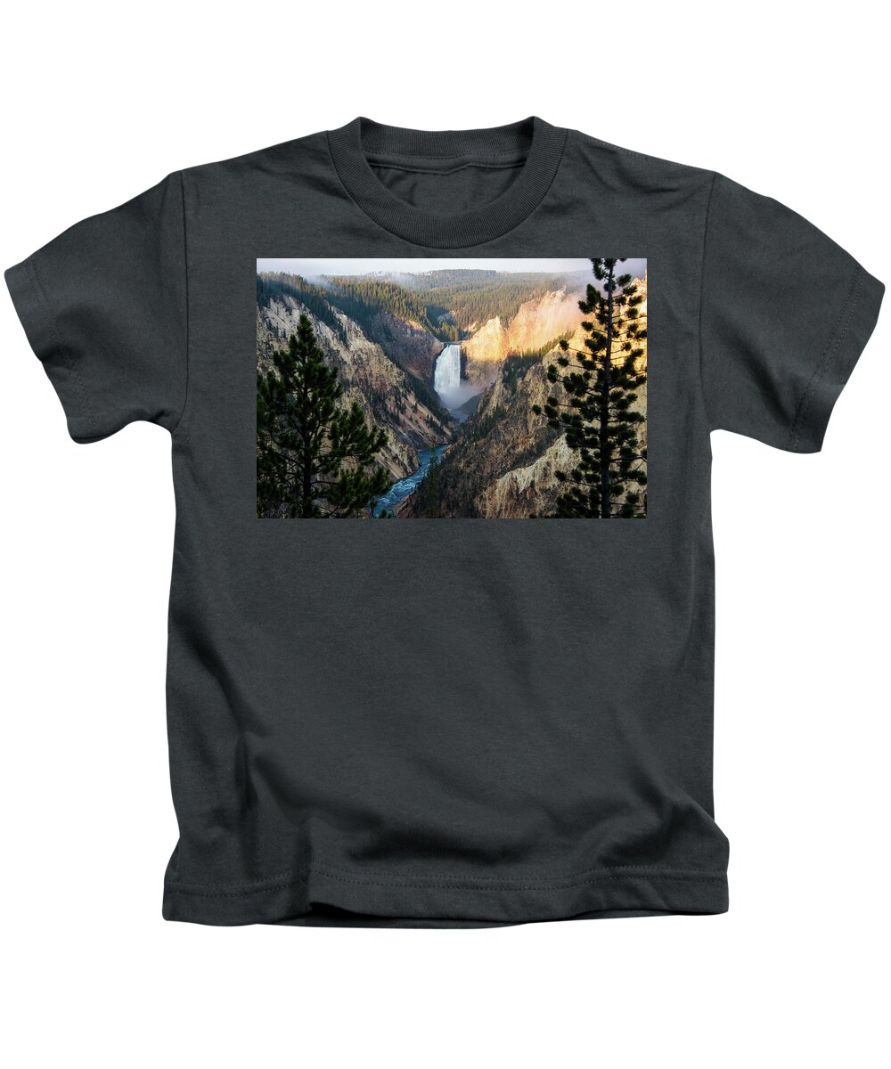 Grand Canyon Of The Yellowstone Kids T-Shirt featuring the photograph Yellowstone Falls by Jennifer Ancker