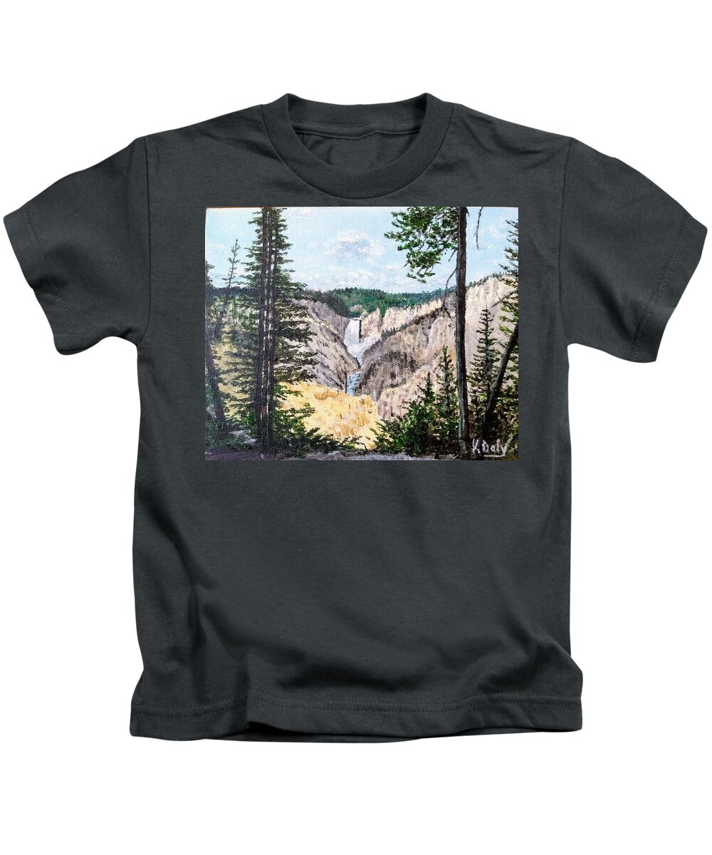 Wyoming Kids T-Shirt featuring the painting Yellowstone Falls by Kevin Daly