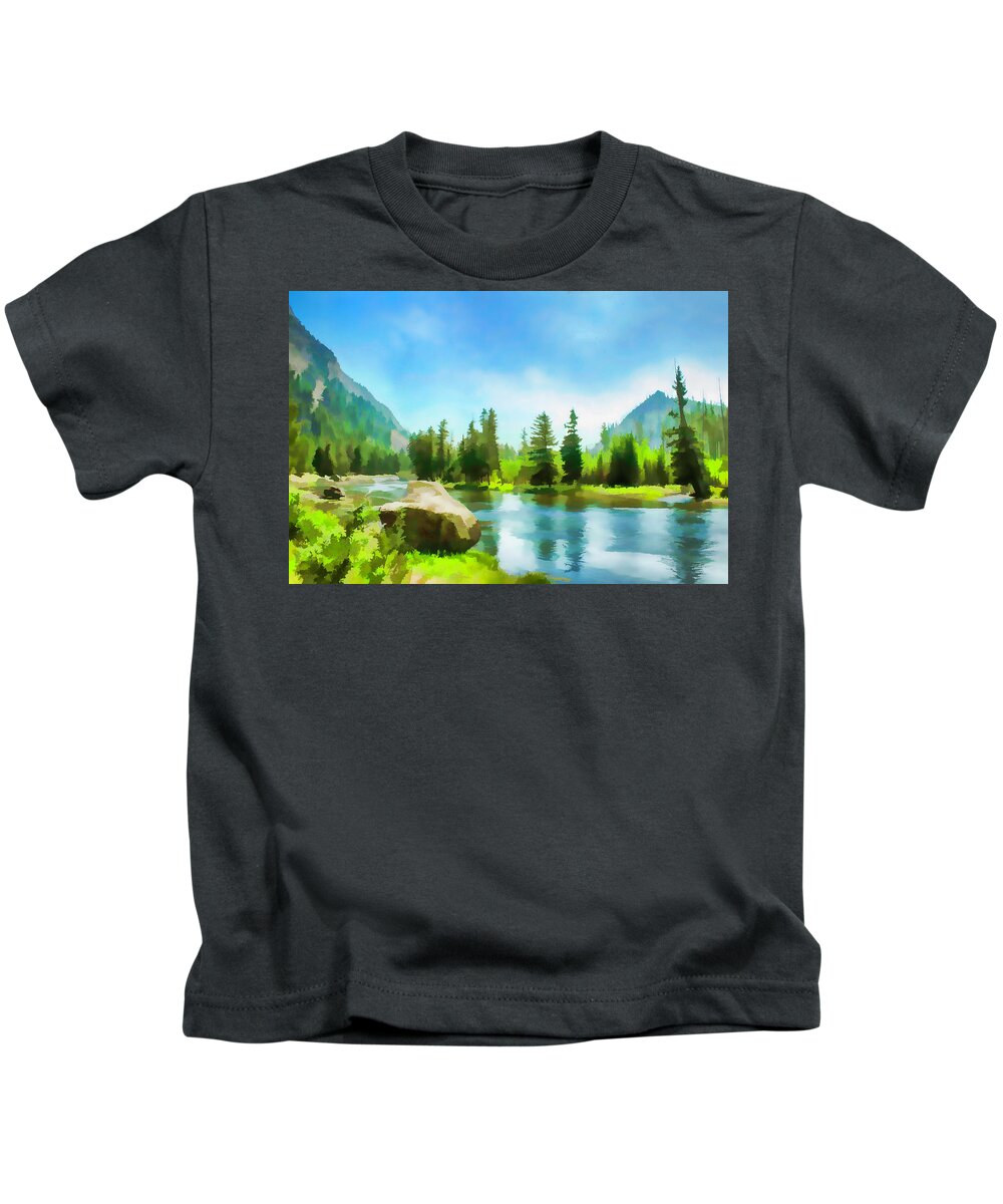 Yellowstone River Kids T-Shirt featuring the photograph Yellowstone River by Lorraine Baum