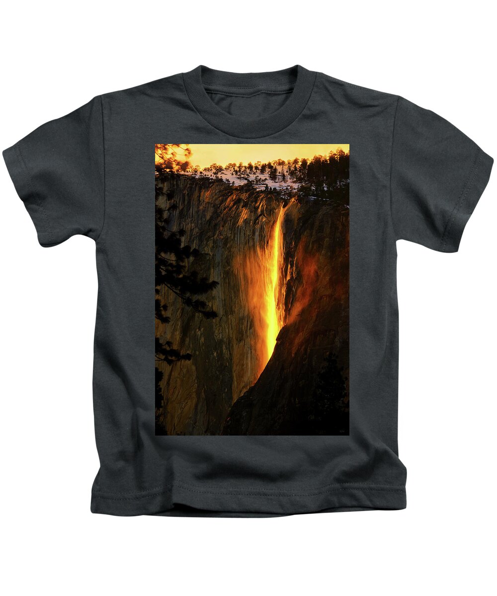Horsetail Fall Kids T-Shirt featuring the photograph Yosemite Firefall by Greg Norrell