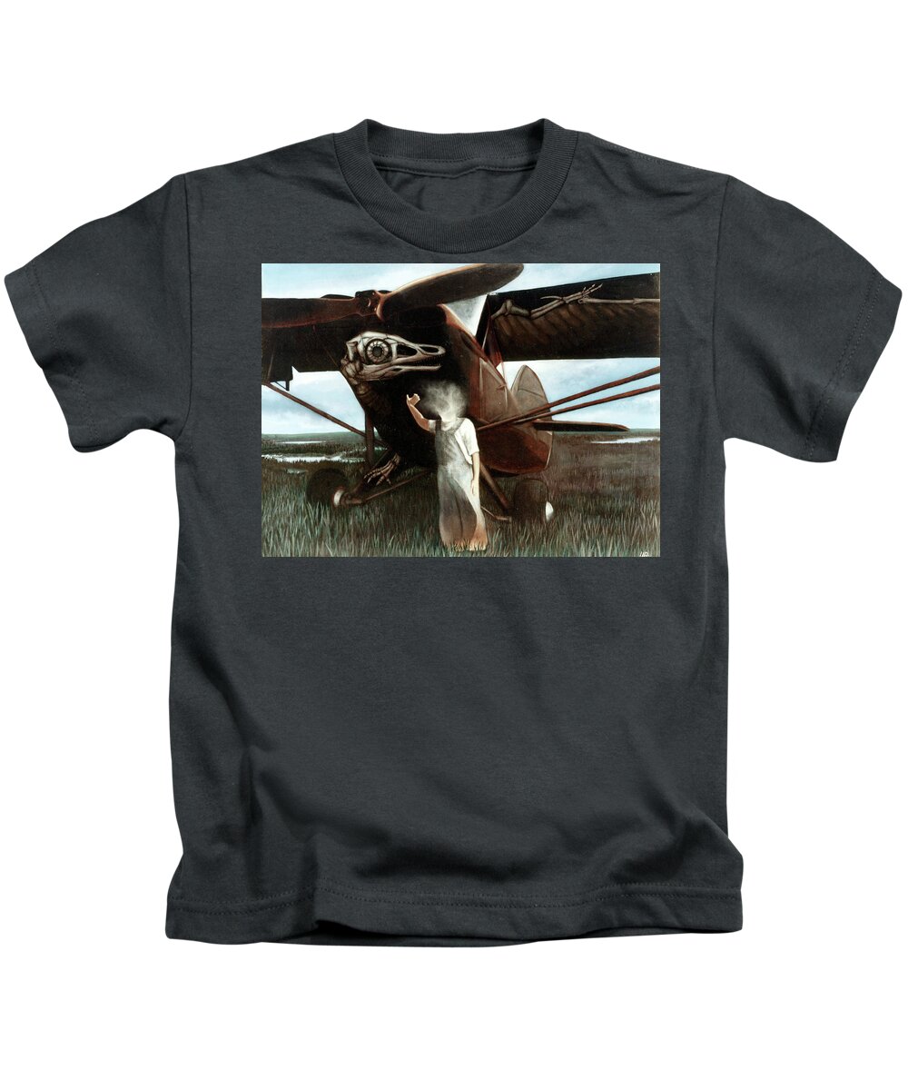 Airplane Kids T-Shirt featuring the painting Young Icarus by William Stoneham