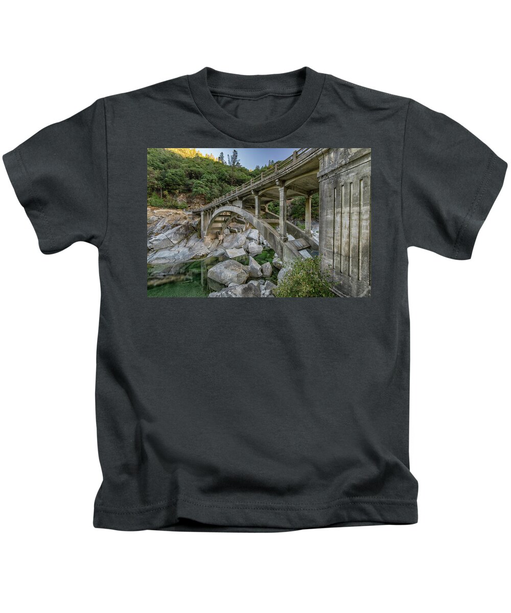 Yuba River Kids T-Shirt featuring the photograph Yuba River Bridge by Robin Mayoff