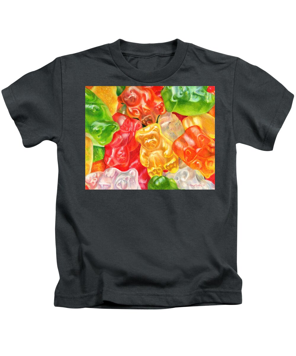 Bear Kids T-Shirt featuring the painting Yummy Gummies For Your Tummy by Shana Rowe Jackson