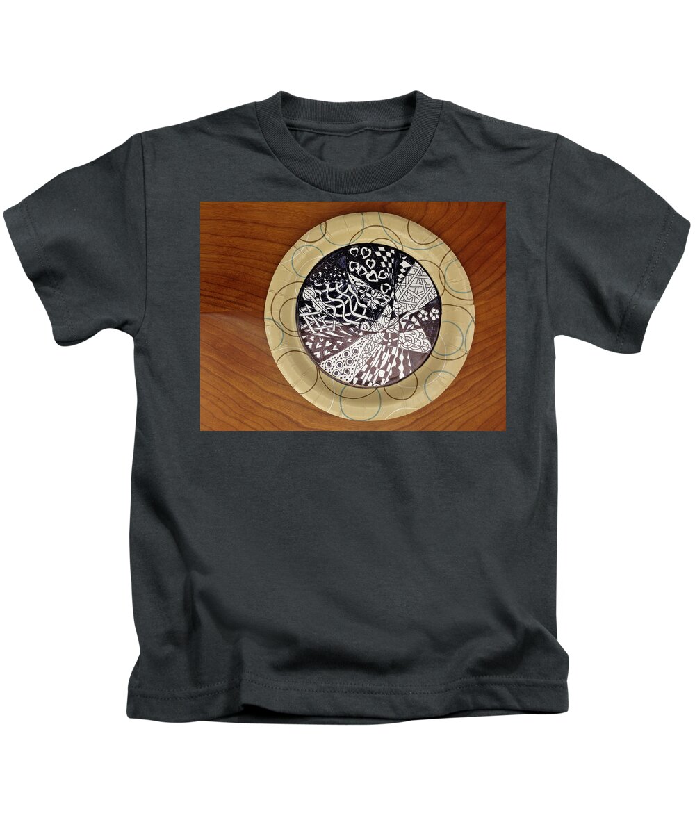 Zentangle Kids T-Shirt featuring the drawing Zentangle Plate by Anna Ruzsan